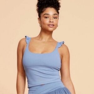 Blogilates Ruffled Tank Top Women’s  X-Large  Troposphere Blue *Best Fits MEDIUM